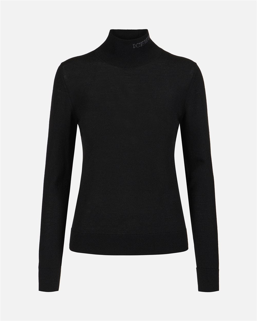 Suéter negro de cuello alto en lana merino extrafina con el logotipo de Iceberg incrustado en el cuello.