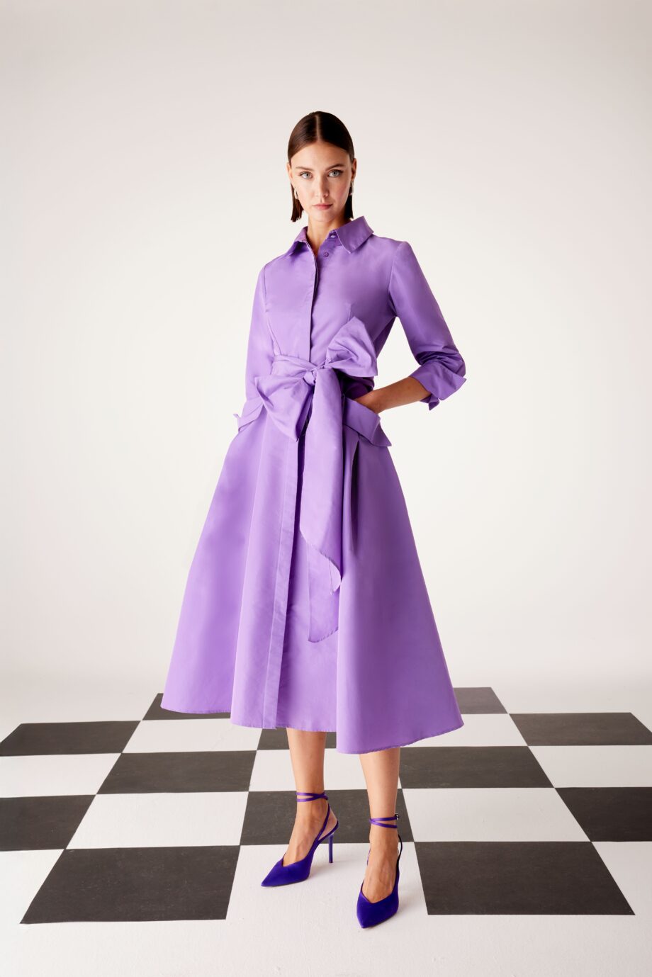 Vestido camisero midi con lazada