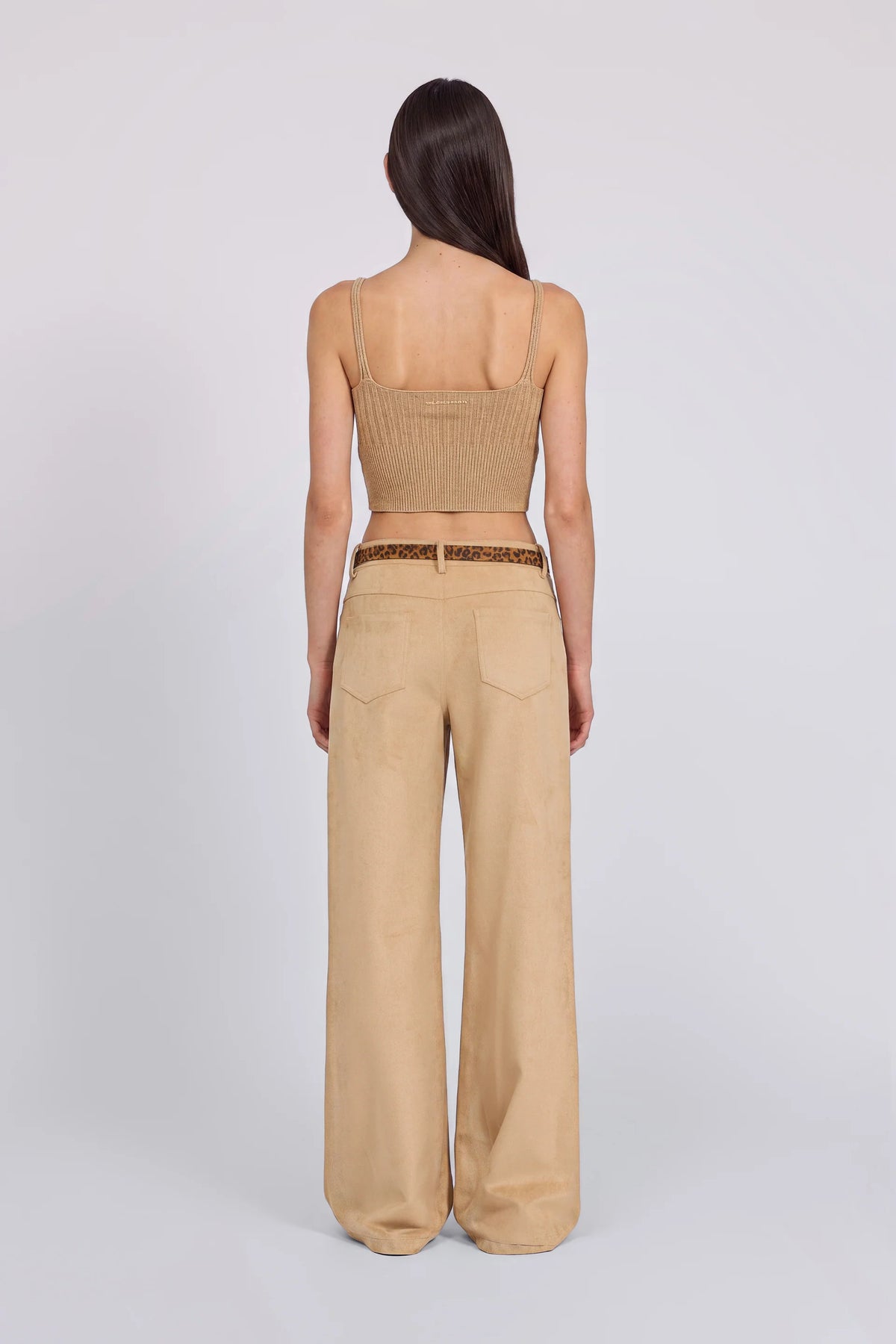 Top de punto bordado encaje marrón claro