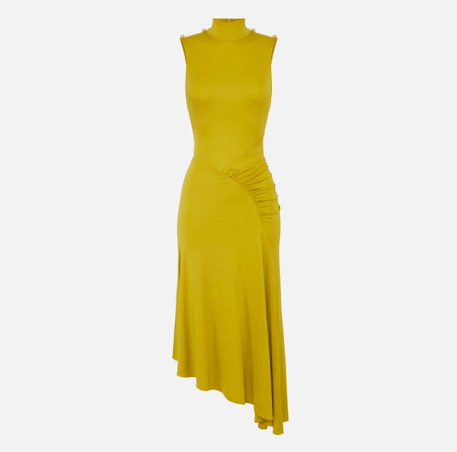 Vestido asimétrico de punto crepé fluido