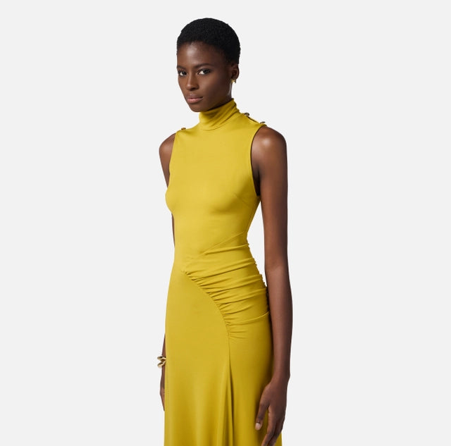 Vestido asimétrico de punto crepé fluido