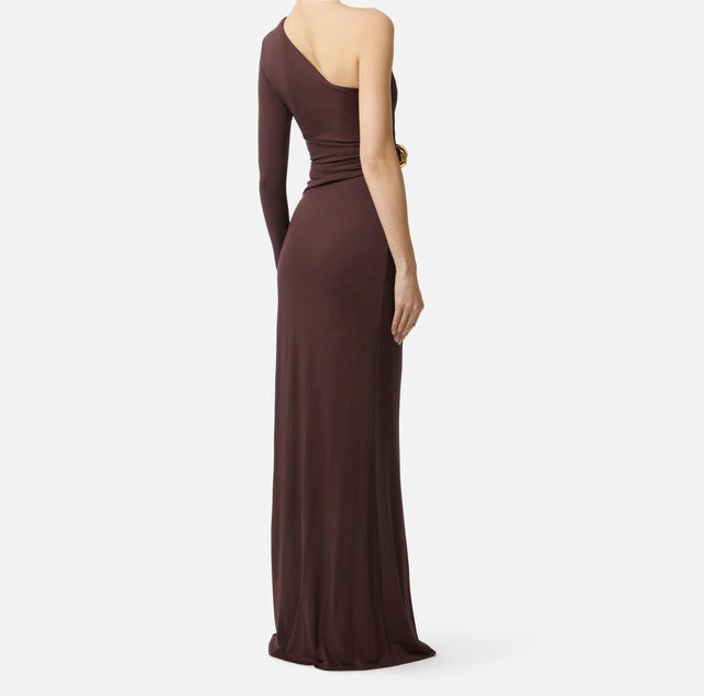 Vestido Red Carpet de punto crepé con detalle joya- cacao