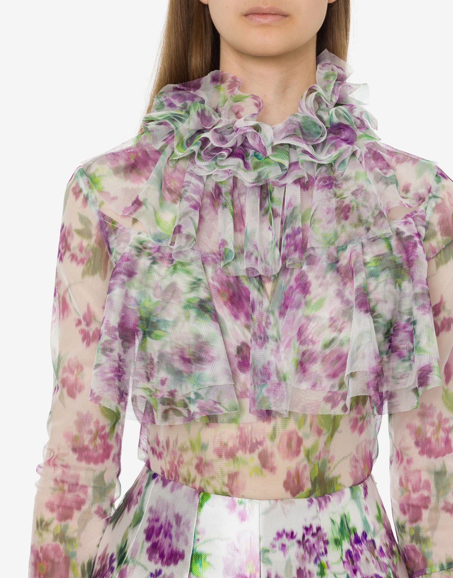 Blusa de tul con estampado floral