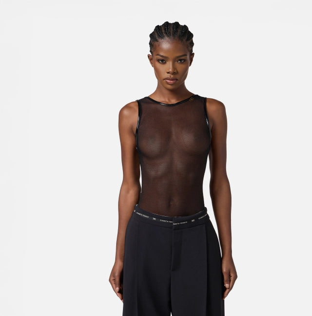 Body de tul con detalles de vinilo