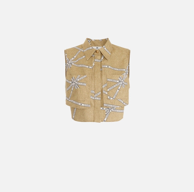 Camisa de algodón con estampado de rafia y cinta