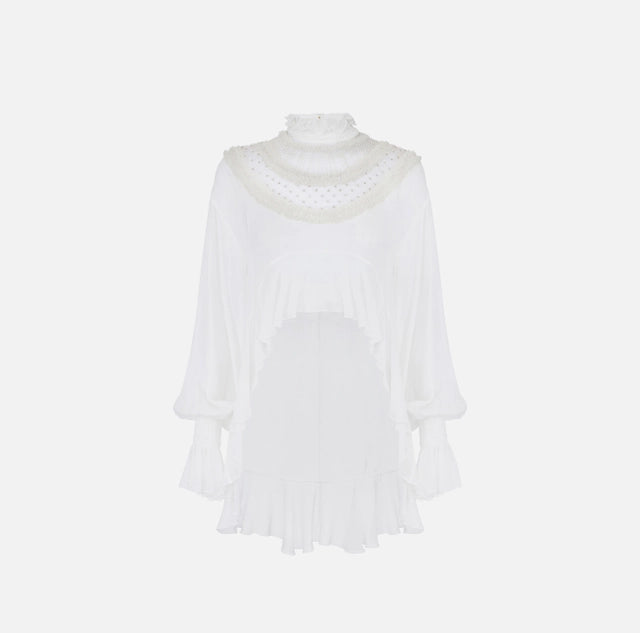 Blusa de georgette de viscosa con frunces