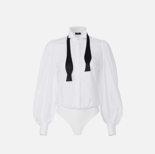 Camisa body de popelina de algodón con pajarita abierta