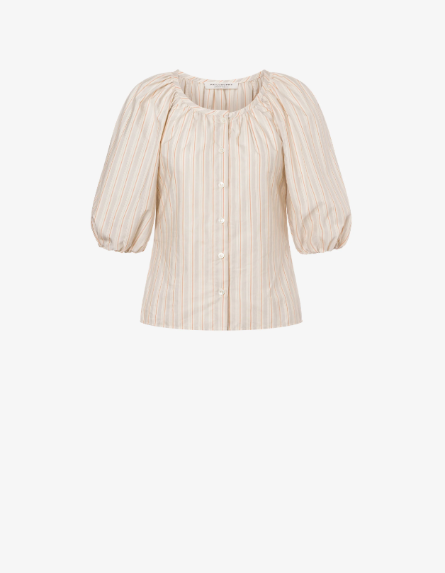 Blusa baloon de algodón a rayas con mangas