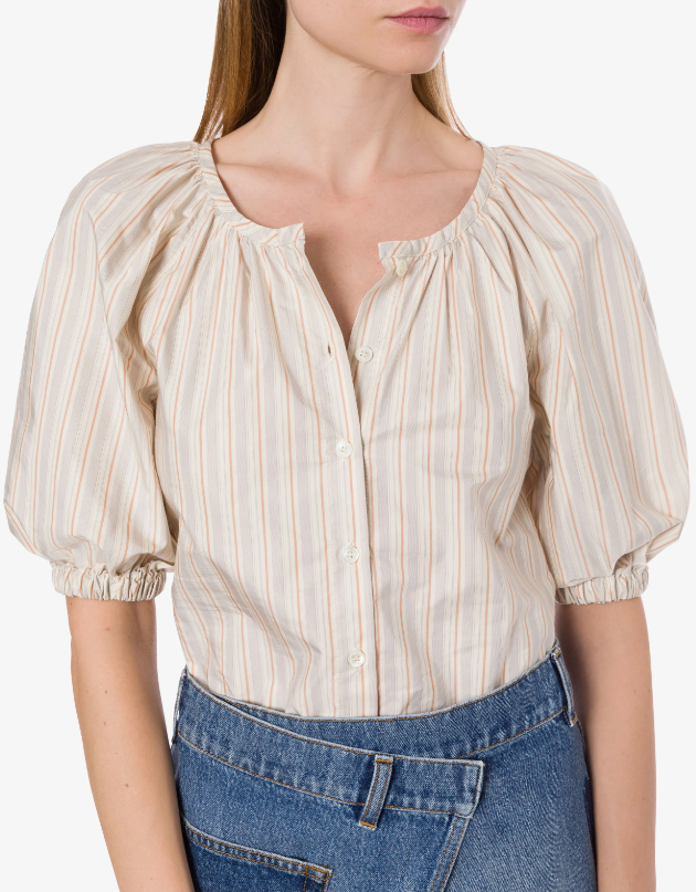 Blusa baloon de algodón a rayas con mangas
