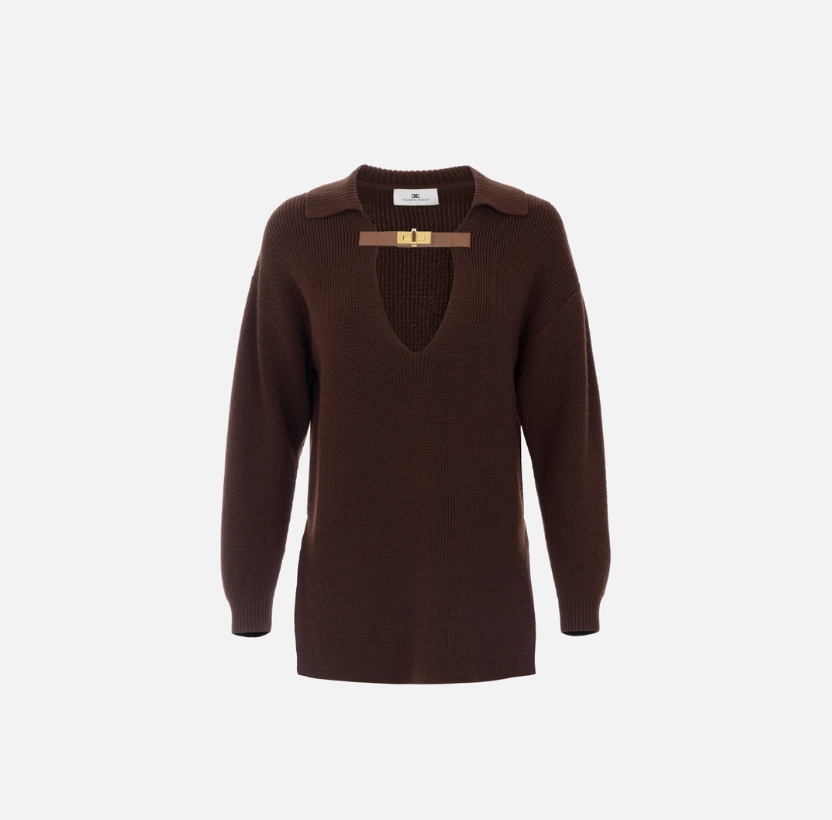 Jersey coffee de mezcla de lana con correa joya