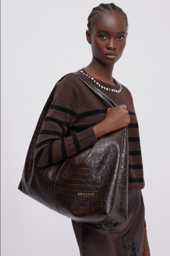 Bolso Hobo Maxi Piel Ermanno marrón