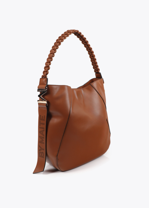 Shopper asa trenzada efecto piel marrón