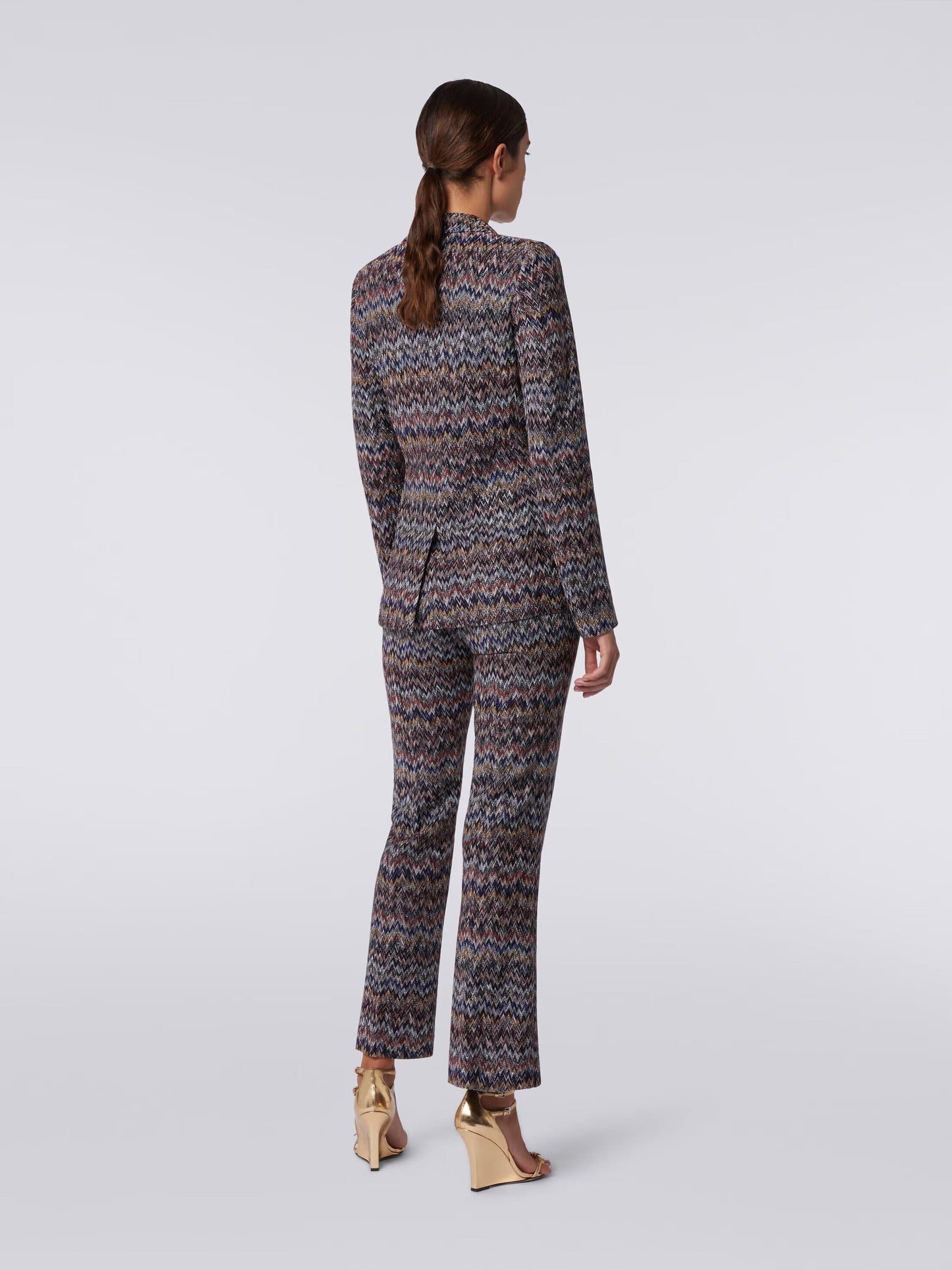 Pantalones cropped en mezcla de viscosa lamé zigzag