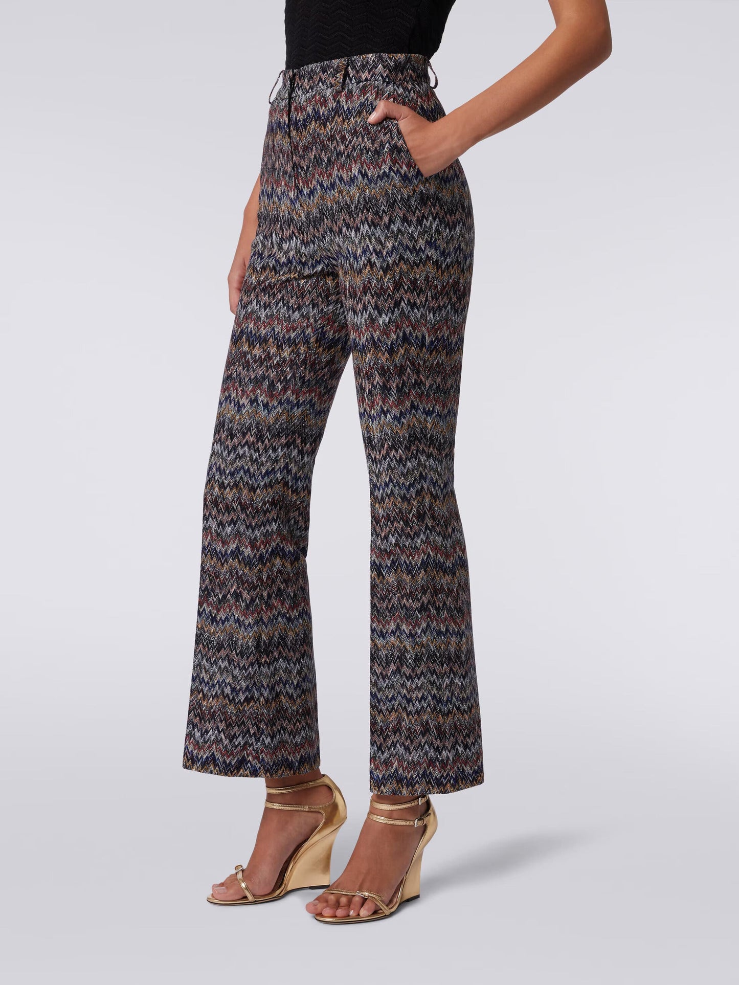 Pantalones cropped en mezcla de viscosa lamé zigzag
