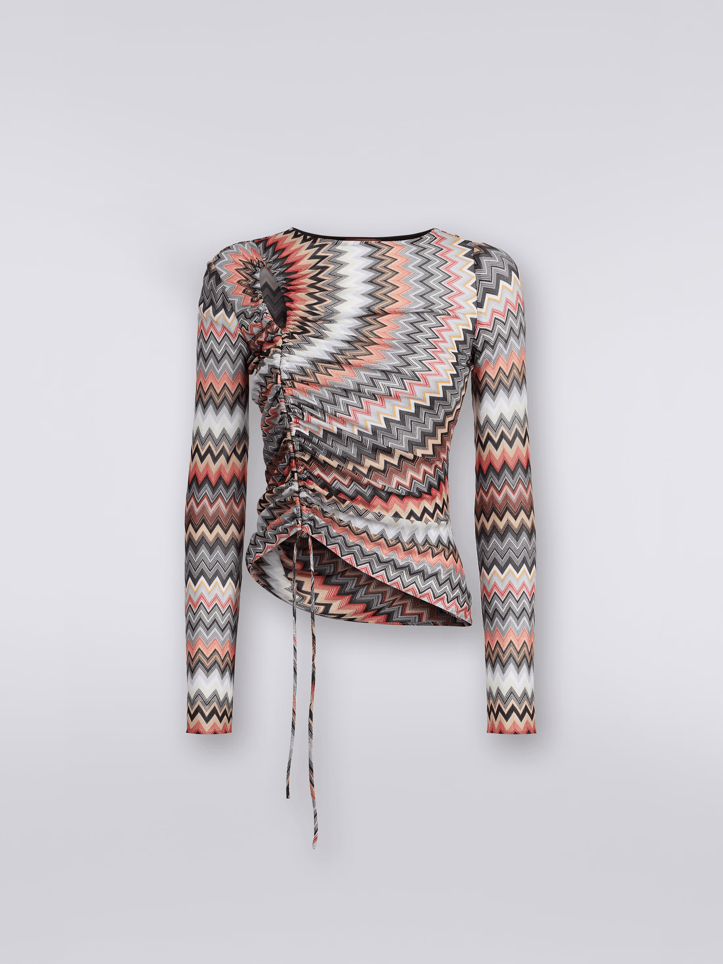 Camiseta de manga larga zigzag con adornos y detalle cut-out BLANCO