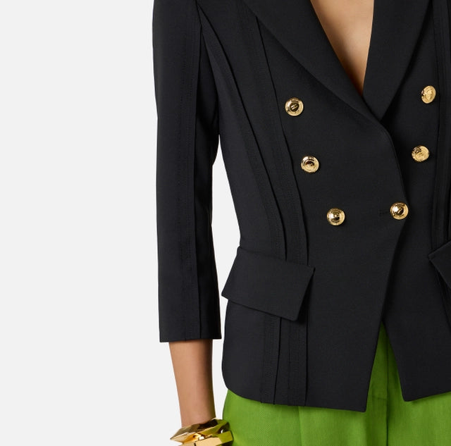 Chaqueta de doble crepé elástico con motivos sin rematar