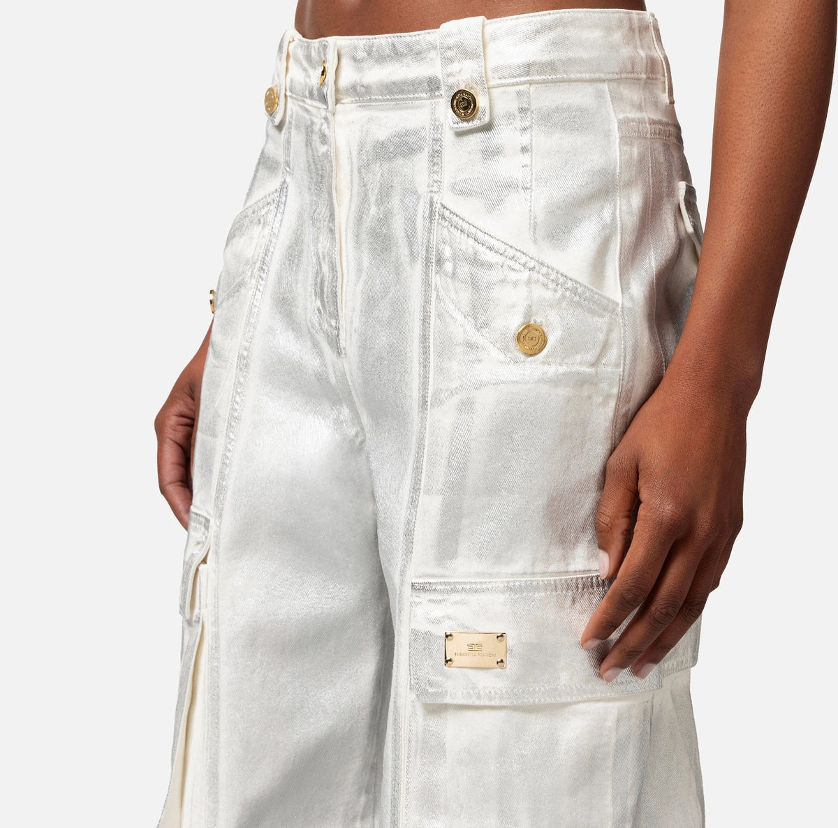 Pantalón denim cargo laminado
