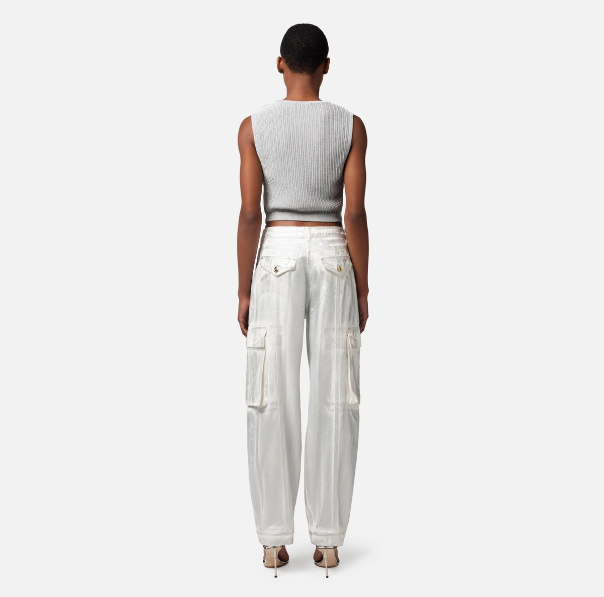 Pantalón denim cargo laminado
