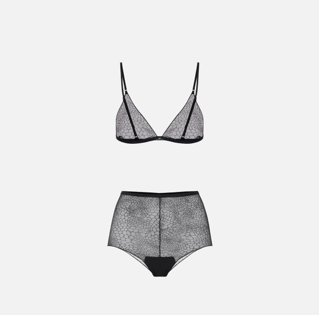 Sujetador y culotte de tul jacquard con motivo snake