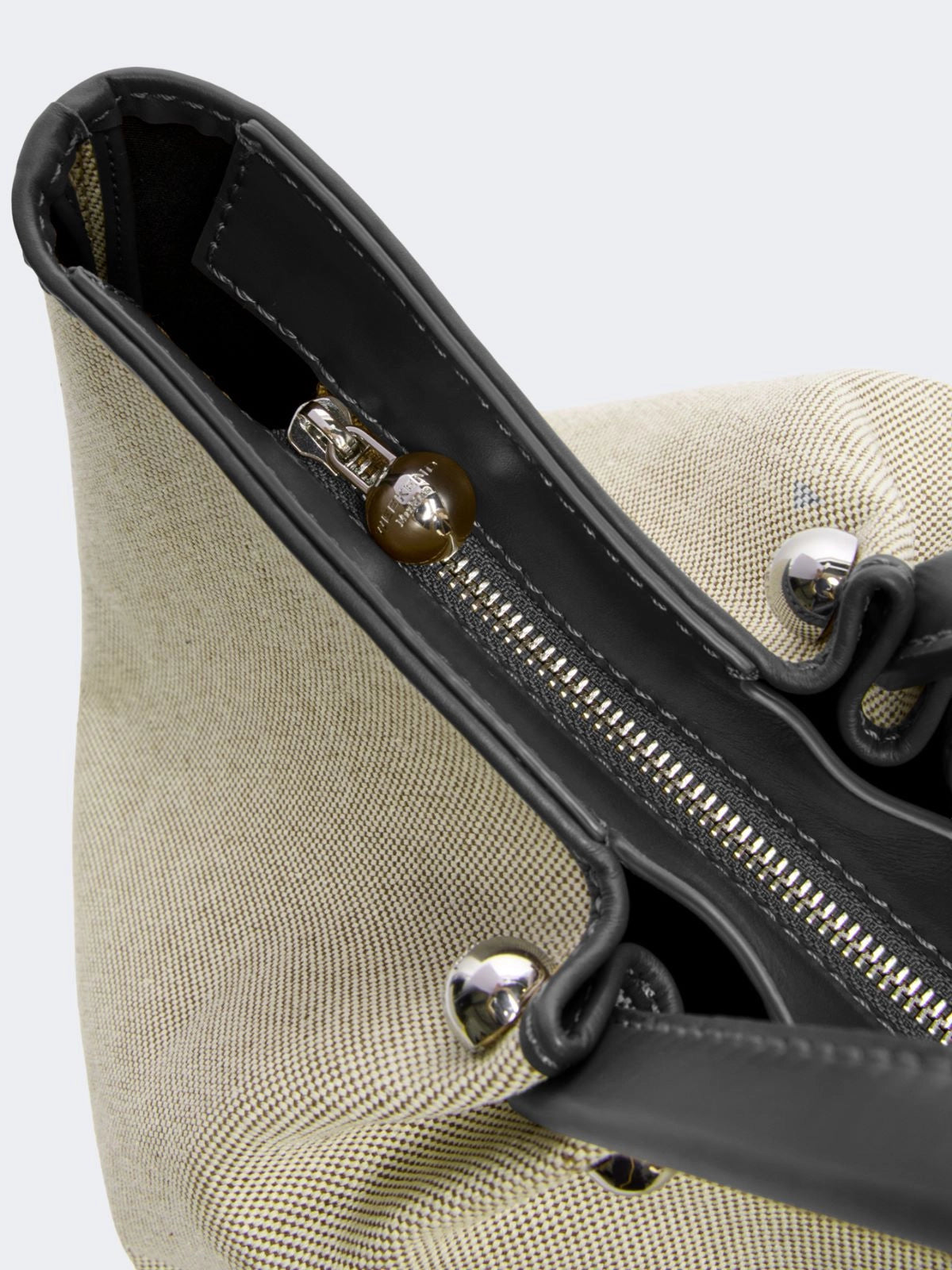Bolso shopper de tela de tejido liso y cuero - NEGRA