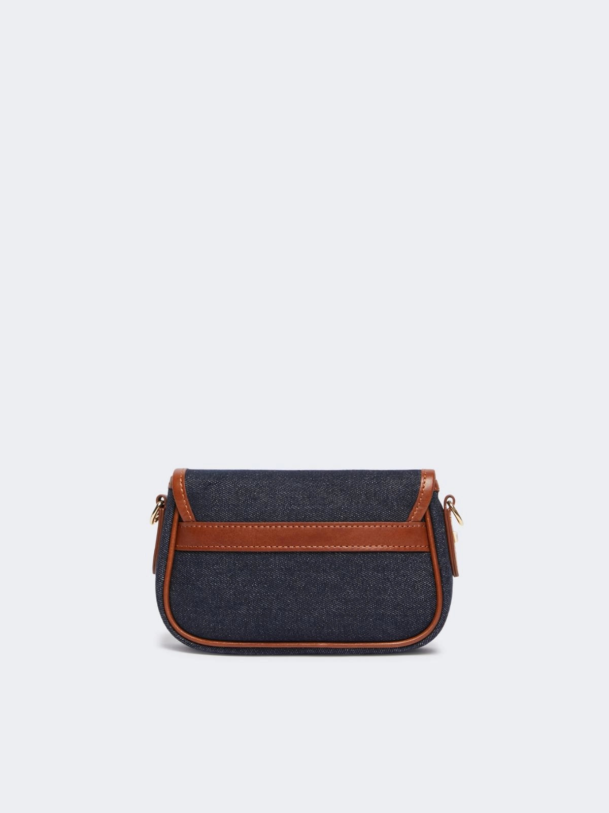Bolso bandolera pequeño de piel y denim- azul china