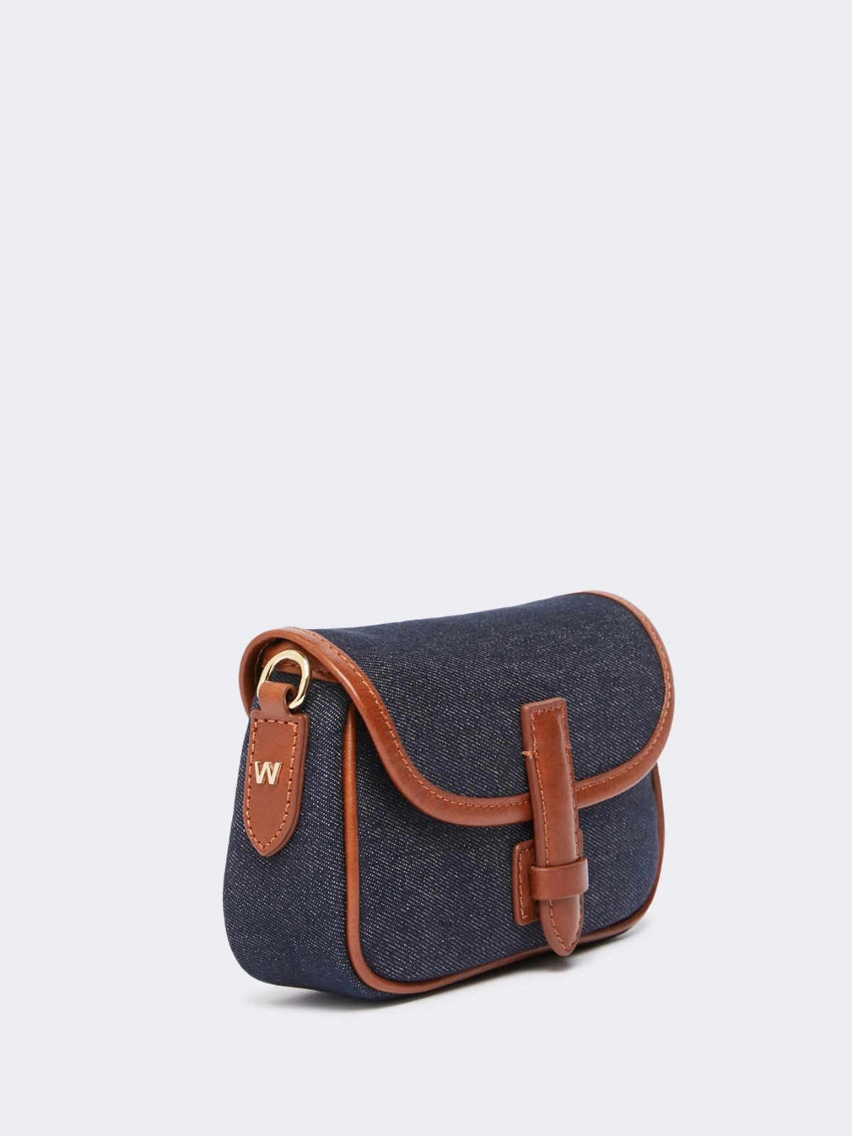Bolso bandolera pequeño de piel y denim- azul china