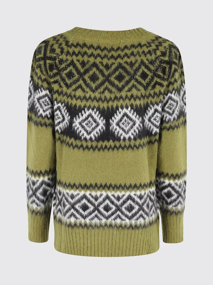 Jersey de punto jaqquard con estampado de rombos y strass