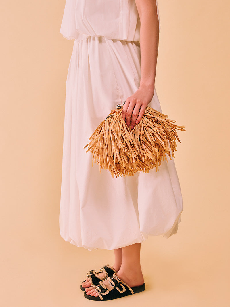 Bolsita de pasticcino con flecos beige