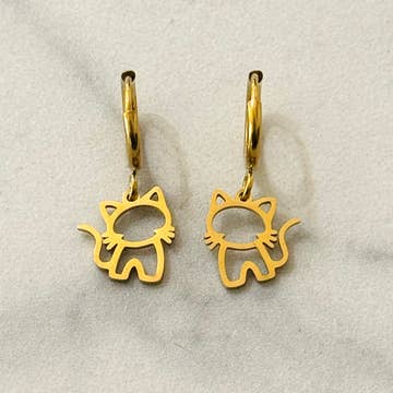Pendientes de aro con gatito Minimalista