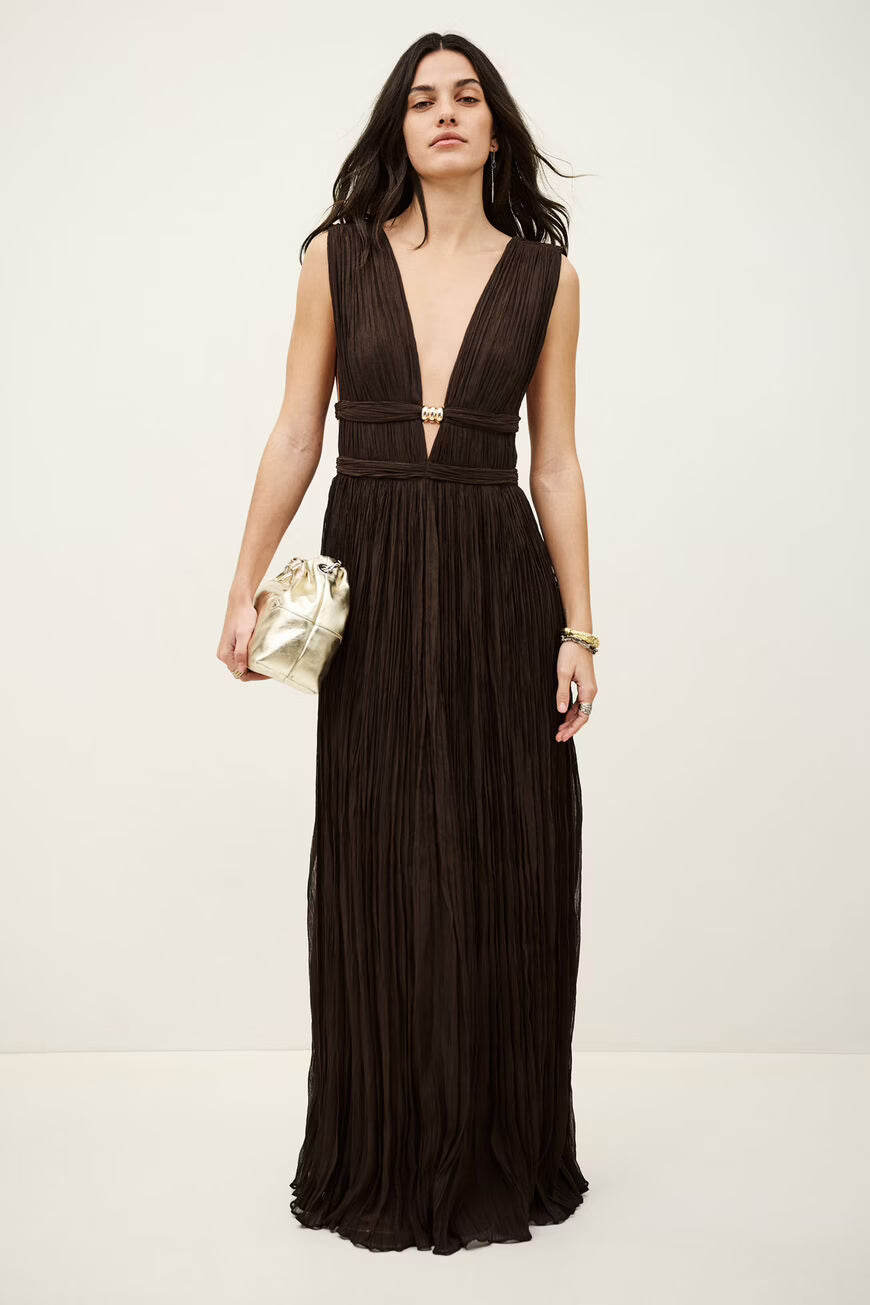 TANIA vestido largo - marron chocolate