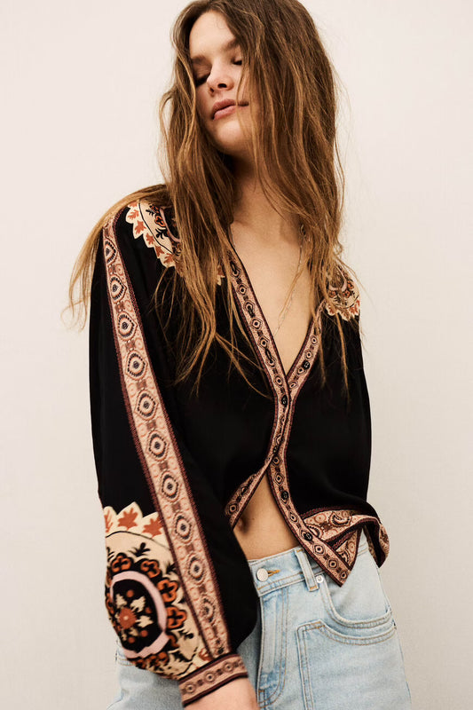 VALDA camisa suelta estampada