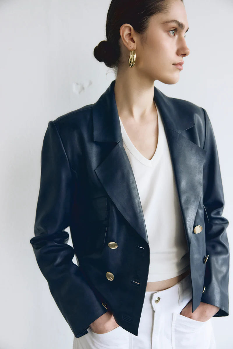 CHAQUETA TATIANA SOLAPA PIEL NAPA AZUL