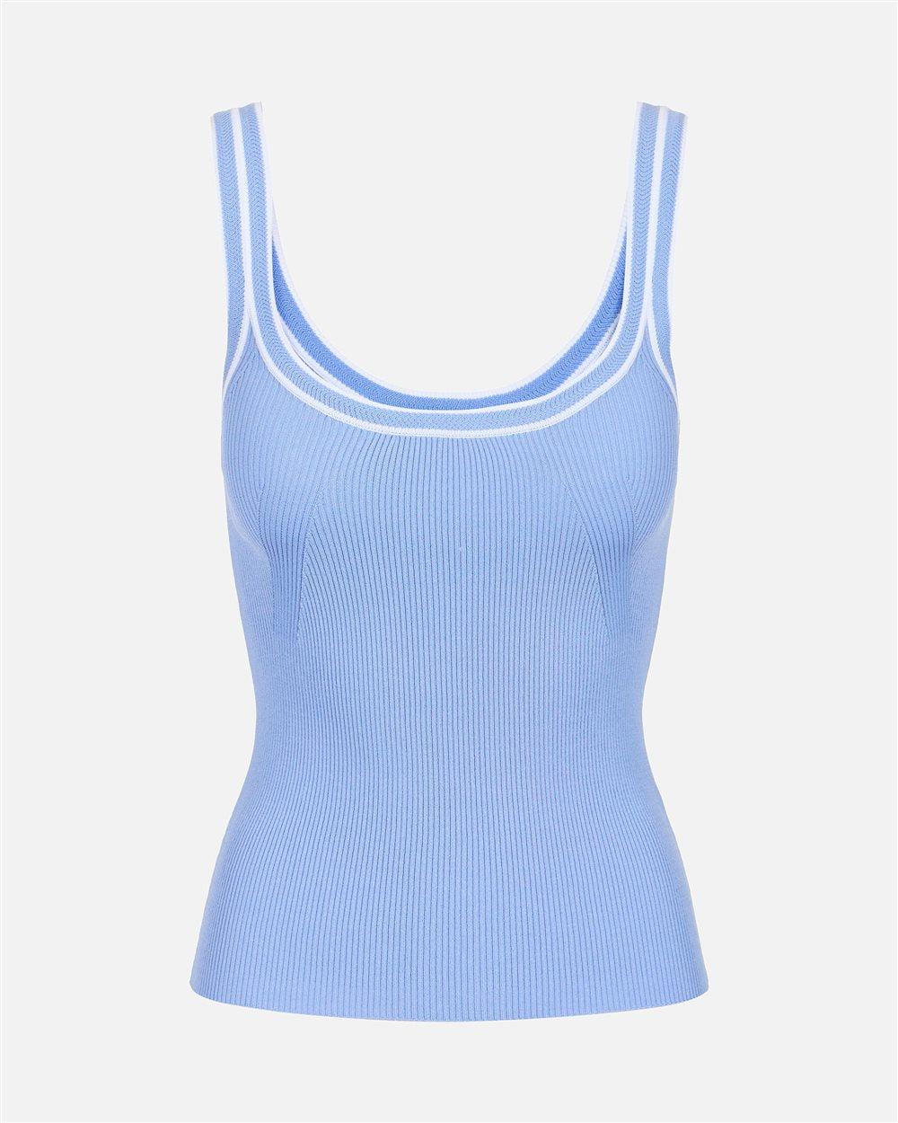 Camiseta de tirantes de canalé azul empolvado en algodón elástico