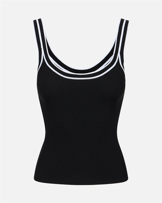 Camiseta de tirantes de canalé negro en algodón elástico