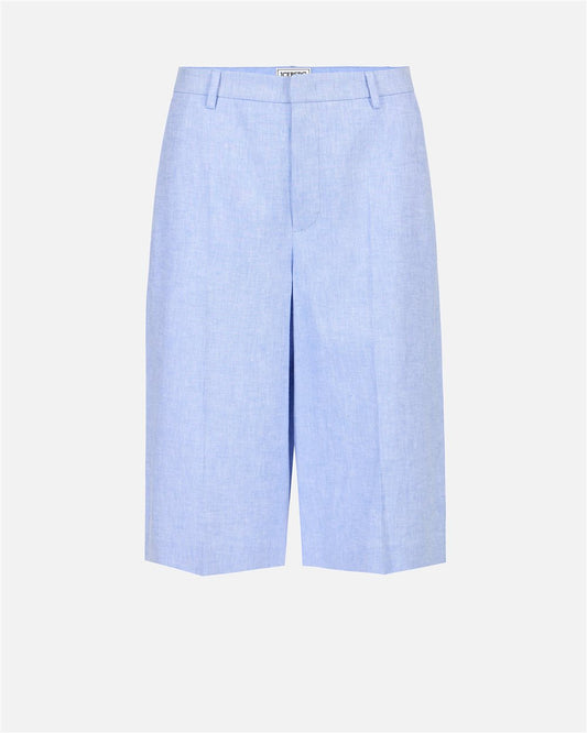 Bermudas de corte regular azul claro en tejido de mezcla de lino en diagonal