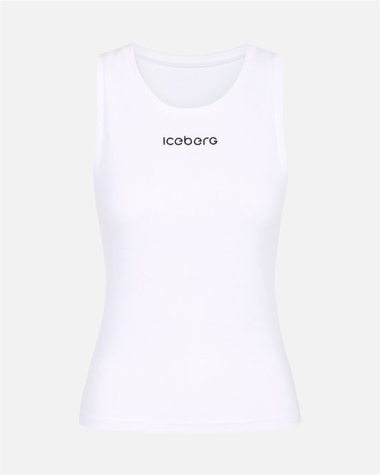 Camiseta sin mangas de punto elástico de algodón acanalado blanco óptico