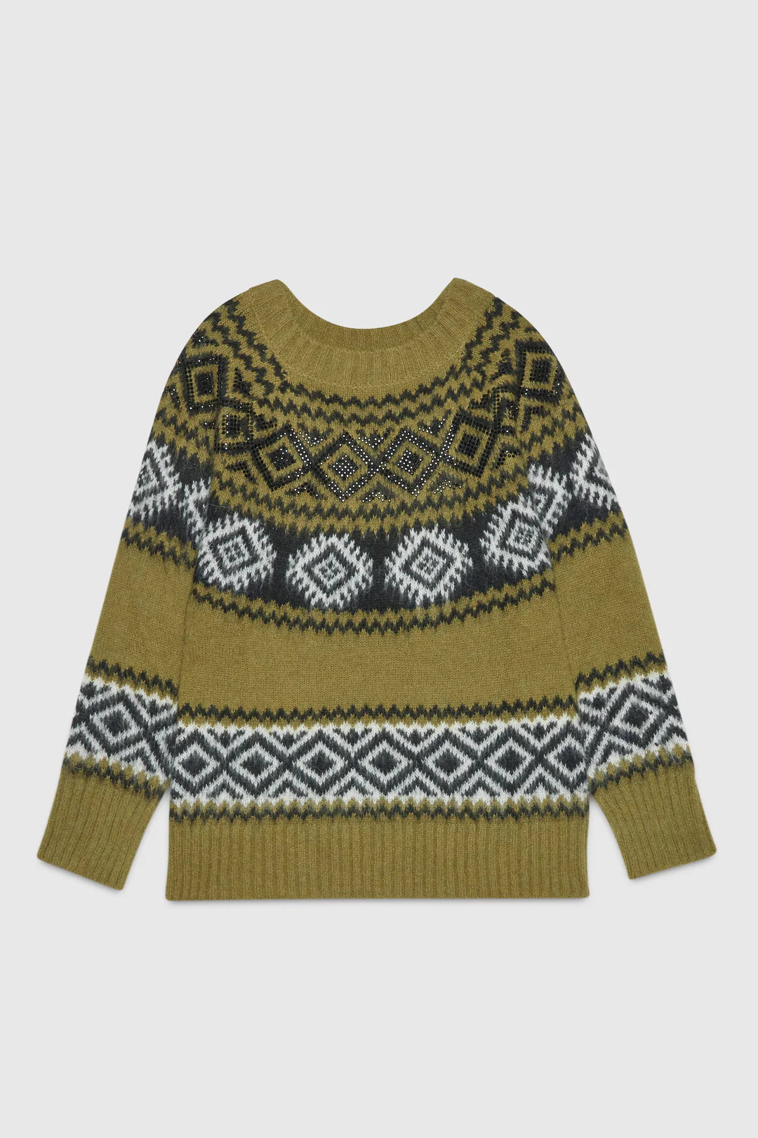 Jersey de punto jaqquard con estampado de rombos y strass