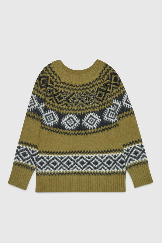 Jersey de punto jaqquard con estampado de rombos y strass