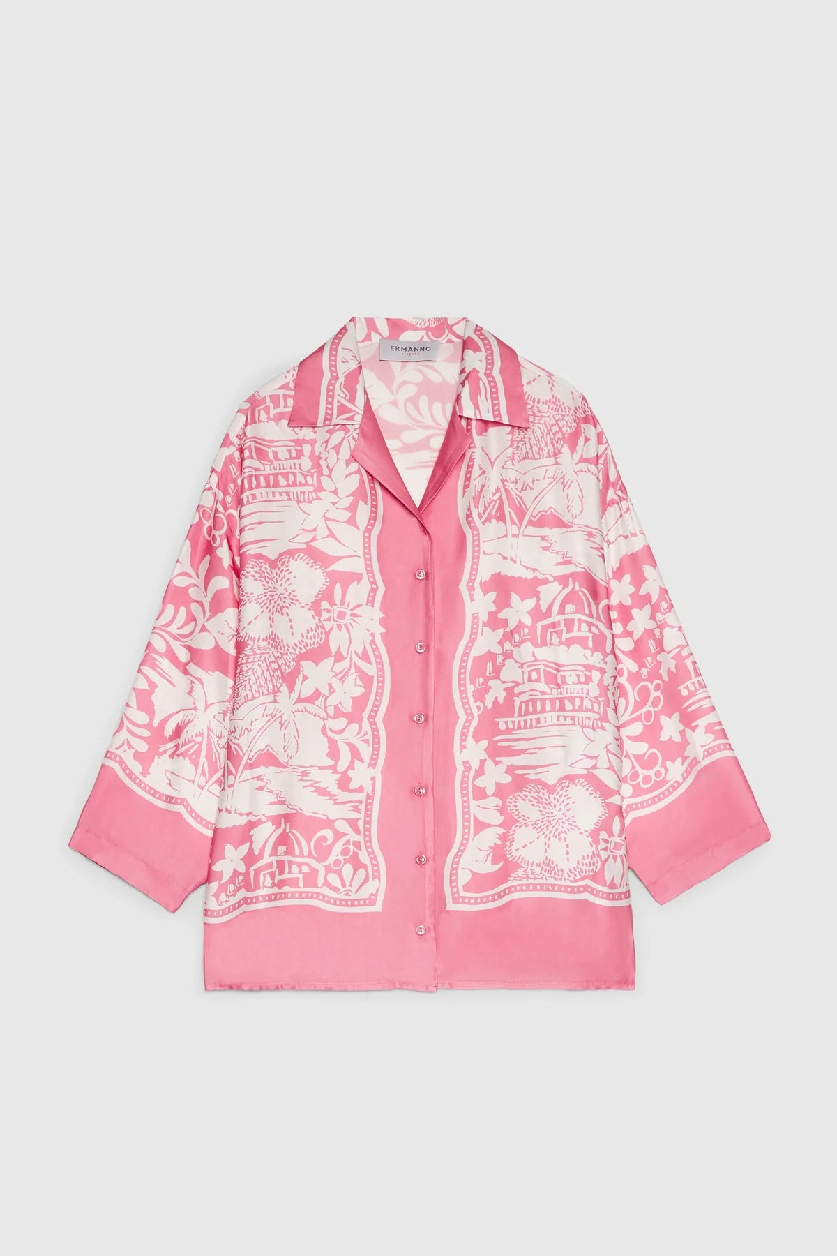 CAMISA DE PIJAMA DE SATÉN CON ESTAMPADO DE FULAR TROPICAL