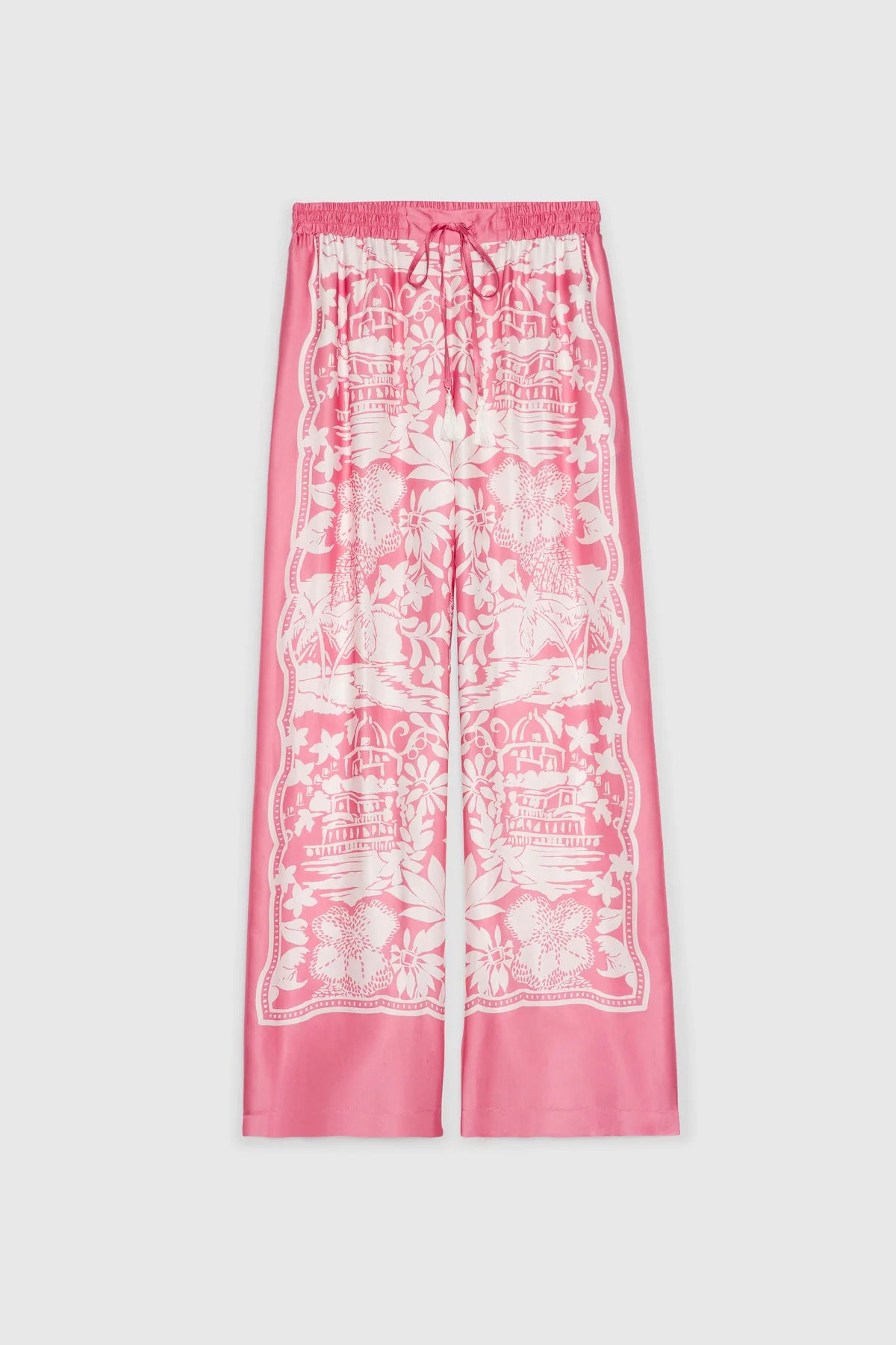 PANTALONES DE VISCOSA SATÉN CON ESTAMPADO TROPICAL