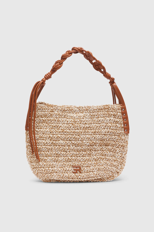 BOLSO HOBO GRANDE DE RAFIA BICOLOR CON ASA TRENZADA