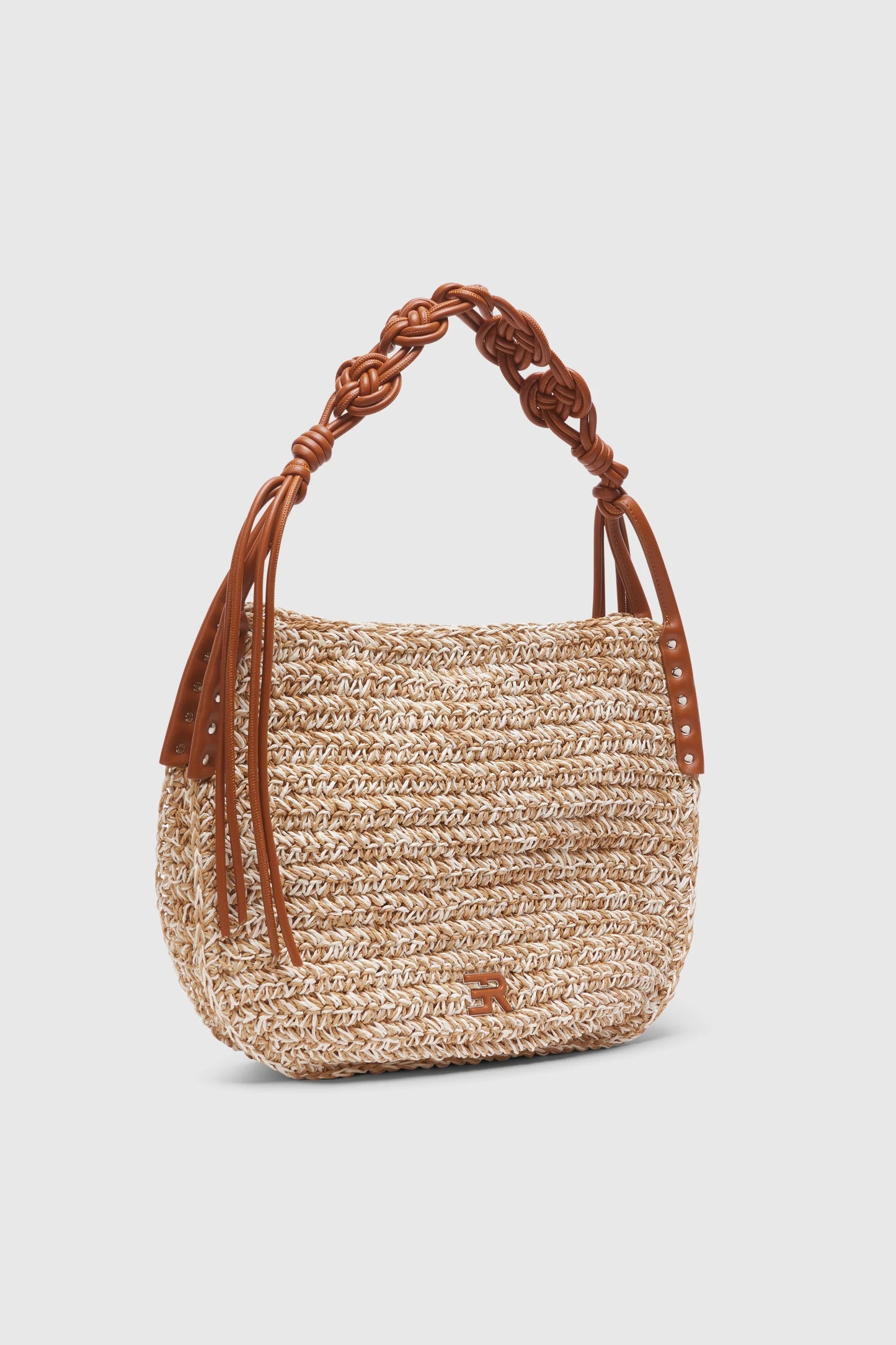 BOLSO HOBO GRANDE DE RAFIA BICOLOR CON ASA TRENZADA
