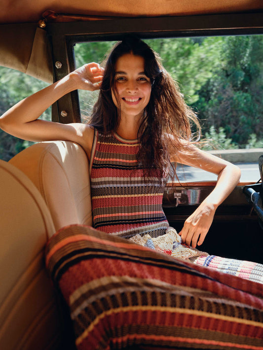 Vestido midi de hilo de viscosa - MULTICOLOR