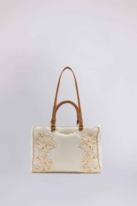 Shopping bag amb brodat de ganxet