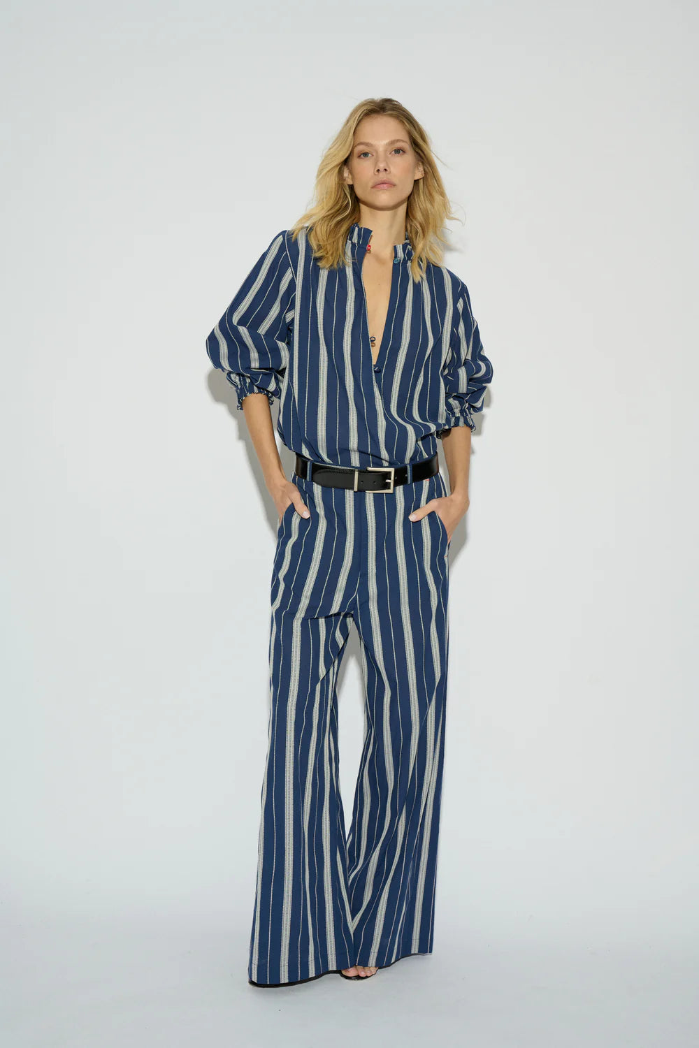 CAMISA UMA OVERSIZE MANGA LARGA RAYA AZUL MARINO