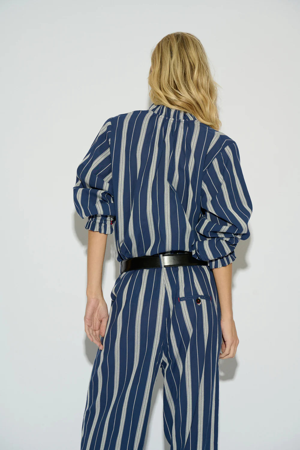 CAMISA UMA OVERSIZE MANGA LARGA RAYA AZUL MARINO