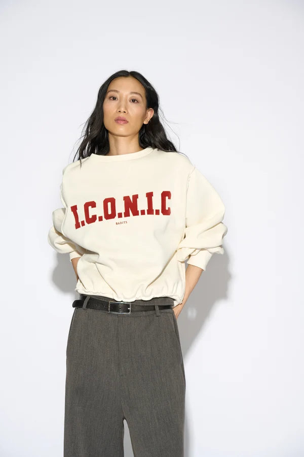 Sudadera iconic cuello redondo -ecru