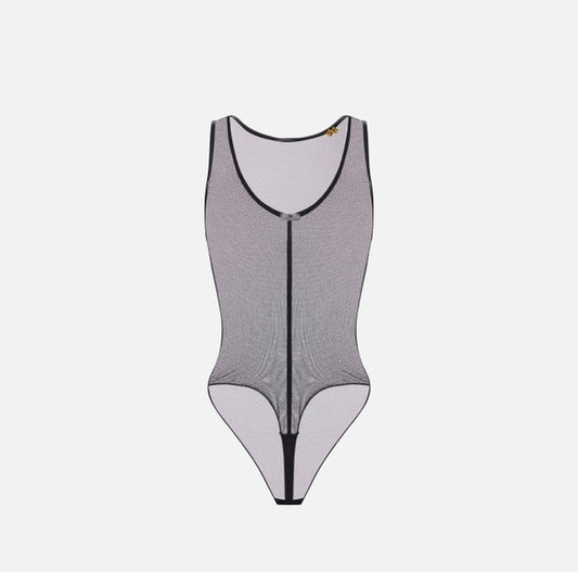 Body de tul con detalles de vinilo