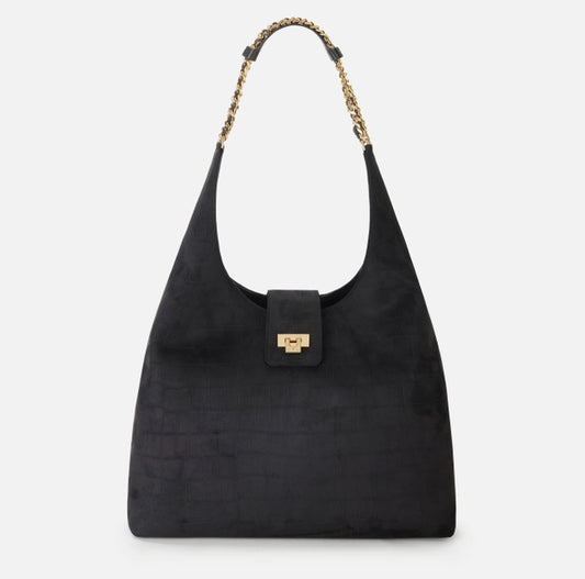 Bolso Hobo en ante con textura de estampado de cocodrilo