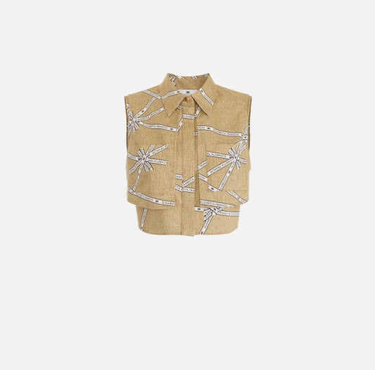 Camisa de algodón con estampado de rafia y cinta